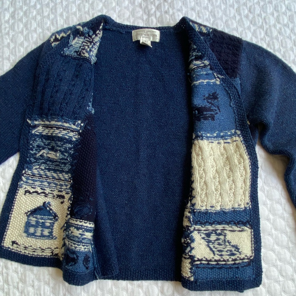 Vintage Jones New York SPORT Women Hand Knit Sweater Sz L Blue White 100% Wool - Picture 6 of 14